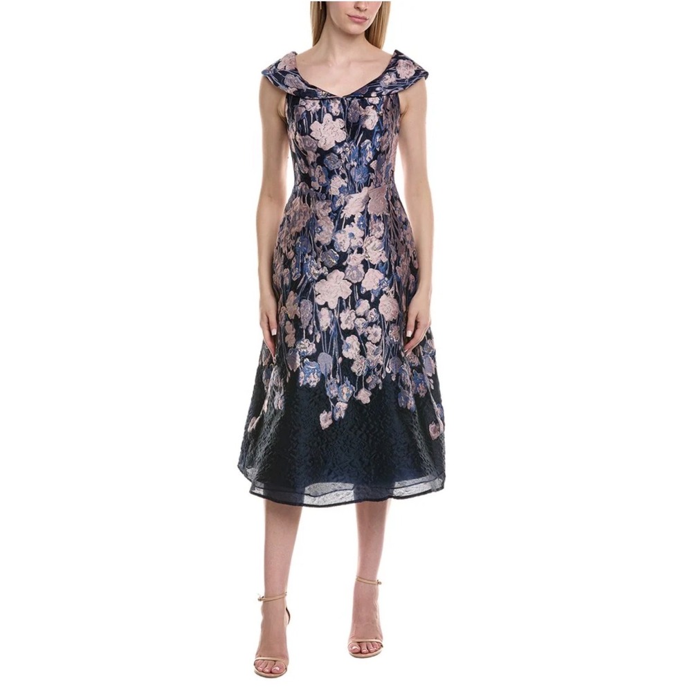 RICKIE‎ FREEMAN FOR TERI JON 
Floral Metallic Fit & Flare Dress NWT size 4